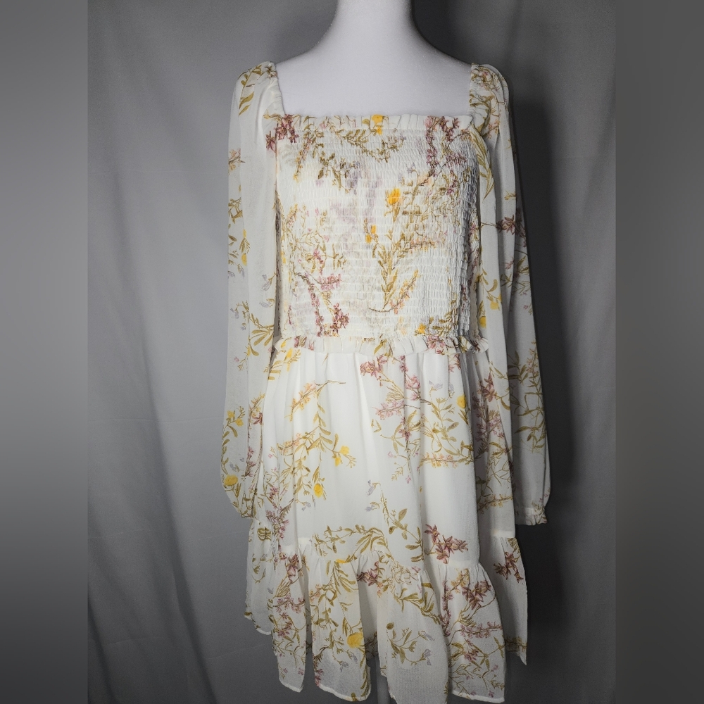 1. State Smock Bodice Ruffle Hem Minidress 🌼